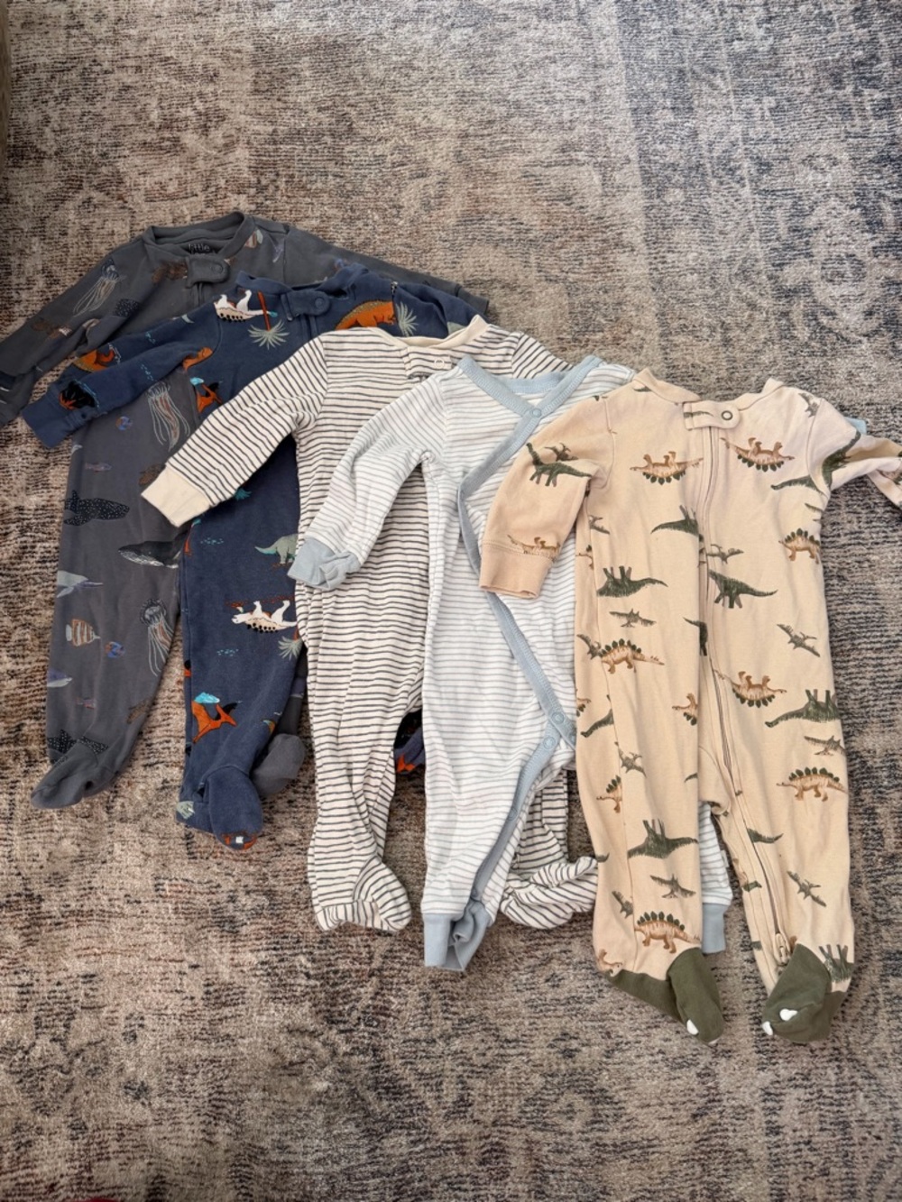 Baby boy  One-Piece Pajama bundle- Neutral & Blue Stripes